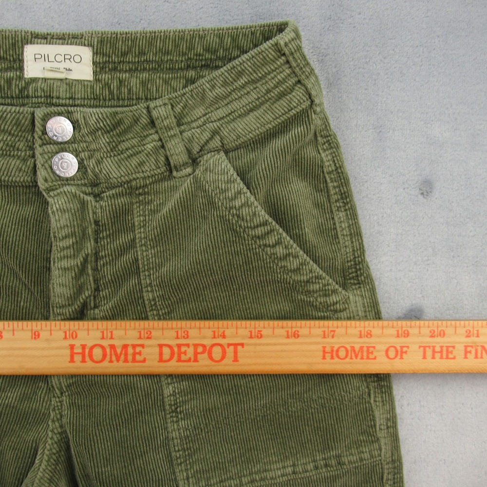 Pilcro Corduroy Pants Women 28 Green High Rise Straight Leg Utility Cargo Pocket - Picture 4 of 12